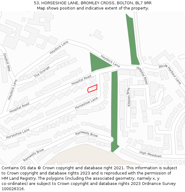 53, HORSESHOE LANE, BROMLEY CROSS, BOLTON, BL7 9RR: Location map and indicative extent of plot