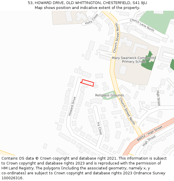 53, HOWARD DRIVE, OLD WHITTINGTON, CHESTERFIELD, S41 9JU: Location map and indicative extent of plot