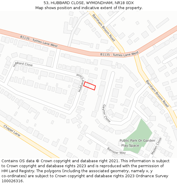 53, HUBBARD CLOSE, WYMONDHAM, NR18 0DX: Location map and indicative extent of plot