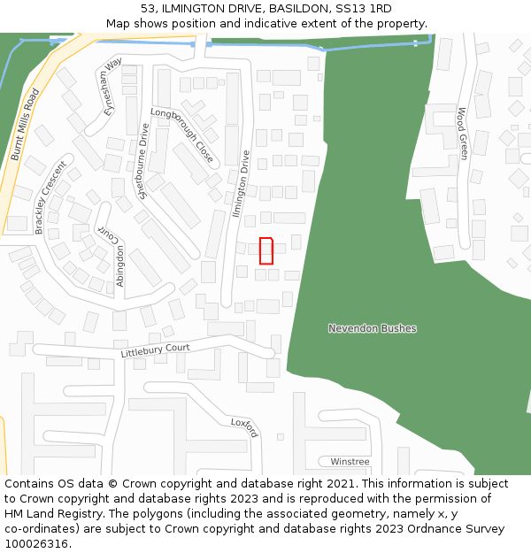 53, ILMINGTON DRIVE, BASILDON, SS13 1RD: Location map and indicative extent of plot