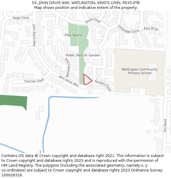 53, JOHN DAVIS WAY, WATLINGTON, KING'S LYNN, PE33 0TB: Location map and indicative extent of plot