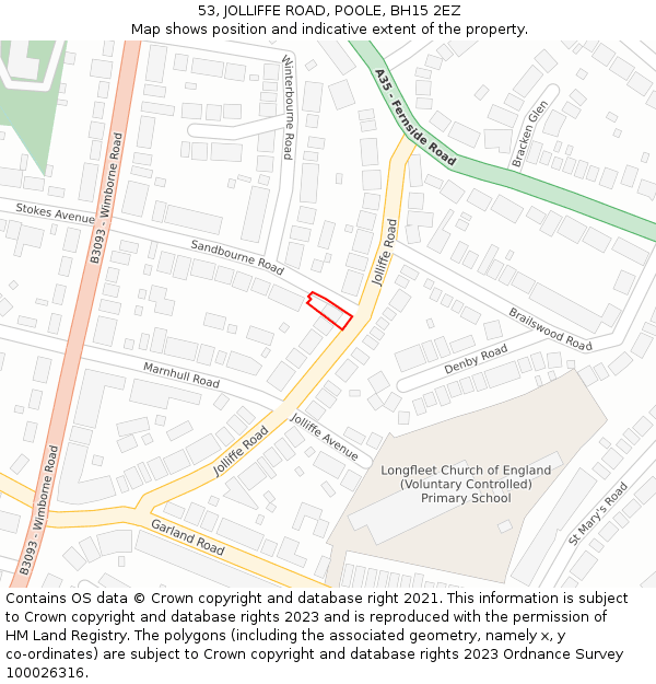 53, JOLLIFFE ROAD, POOLE, BH15 2EZ: Location map and indicative extent of plot