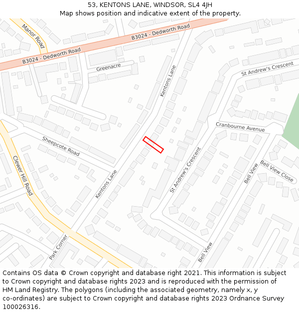 53, KENTONS LANE, WINDSOR, SL4 4JH: Location map and indicative extent of plot