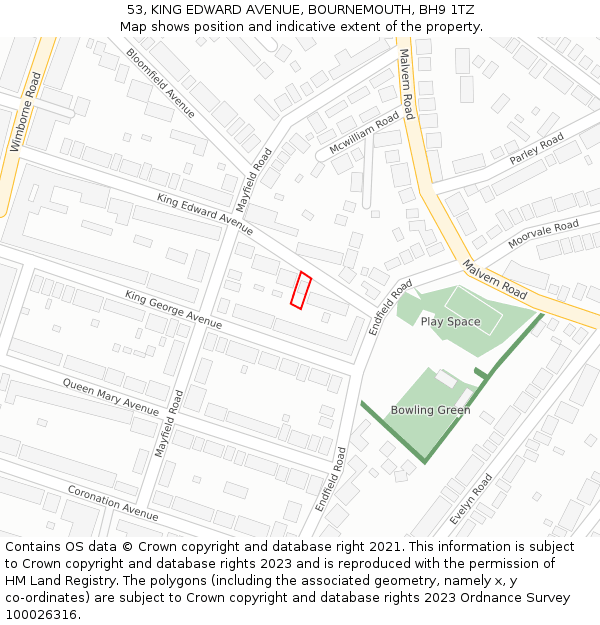 53, KING EDWARD AVENUE, BOURNEMOUTH, BH9 1TZ: Location map and indicative extent of plot