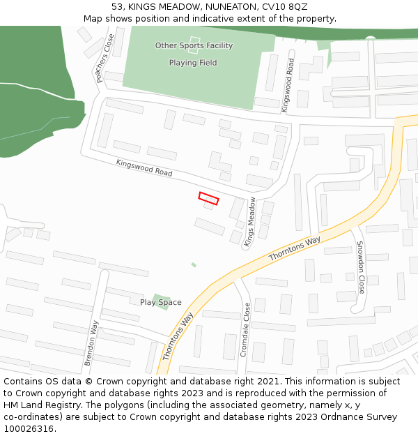 53, KINGS MEADOW, NUNEATON, CV10 8QZ: Location map and indicative extent of plot