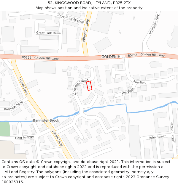 53, KINGSWOOD ROAD, LEYLAND, PR25 2TX: Location map and indicative extent of plot