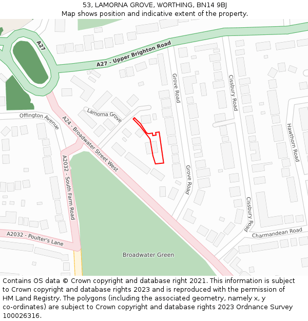 53, LAMORNA GROVE, WORTHING, BN14 9BJ: Location map and indicative extent of plot