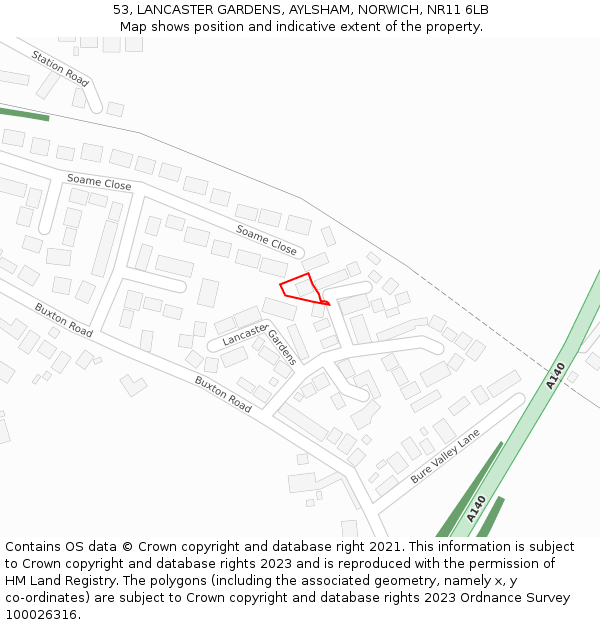 53, LANCASTER GARDENS, AYLSHAM, NORWICH, NR11 6LB: Location map and indicative extent of plot