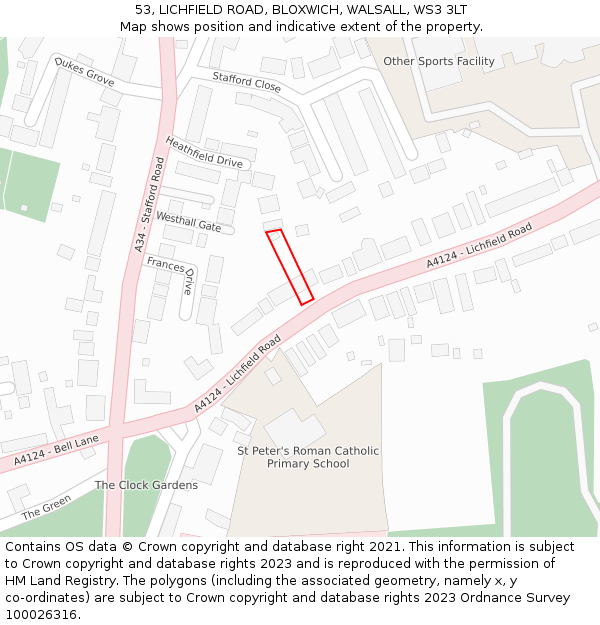 53, LICHFIELD ROAD, BLOXWICH, WALSALL, WS3 3LT: Location map and indicative extent of plot