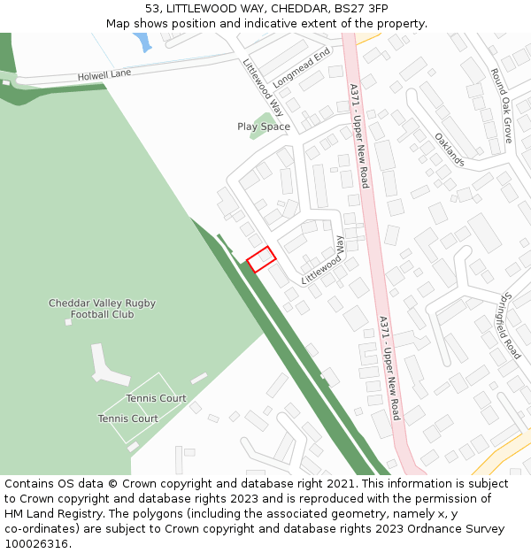 53, LITTLEWOOD WAY, CHEDDAR, BS27 3FP: Location map and indicative extent of plot