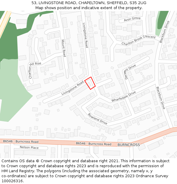 53, LIVINGSTONE ROAD, CHAPELTOWN, SHEFFIELD, S35 2UG: Location map and indicative extent of plot