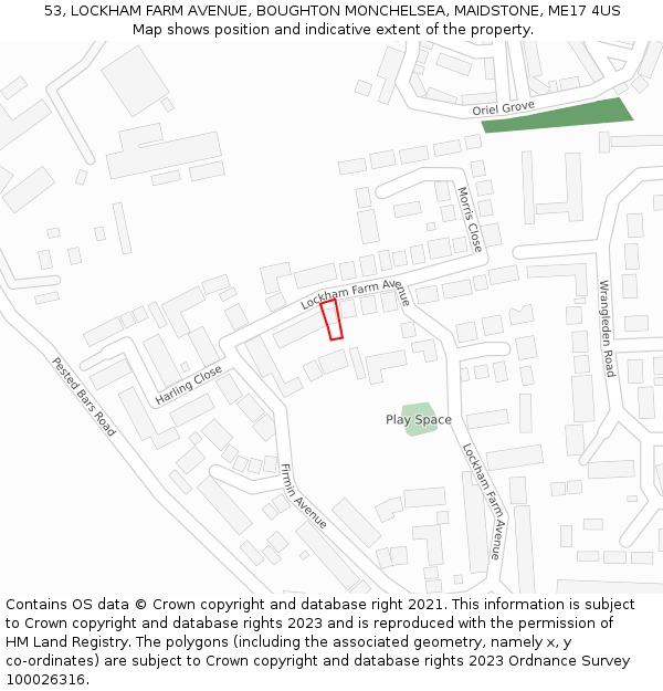 53, LOCKHAM FARM AVENUE, BOUGHTON MONCHELSEA, MAIDSTONE, ME17 4US: Location map and indicative extent of plot