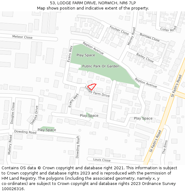 53, LODGE FARM DRIVE, NORWICH, NR6 7LP: Location map and indicative extent of plot