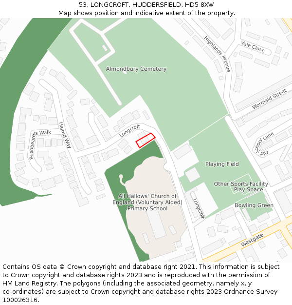 53, LONGCROFT, HUDDERSFIELD, HD5 8XW: Location map and indicative extent of plot
