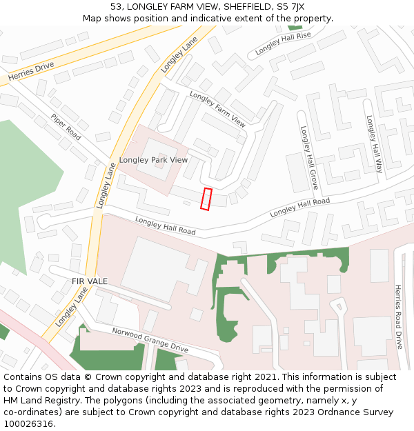 53, LONGLEY FARM VIEW, SHEFFIELD, S5 7JX: Location map and indicative extent of plot