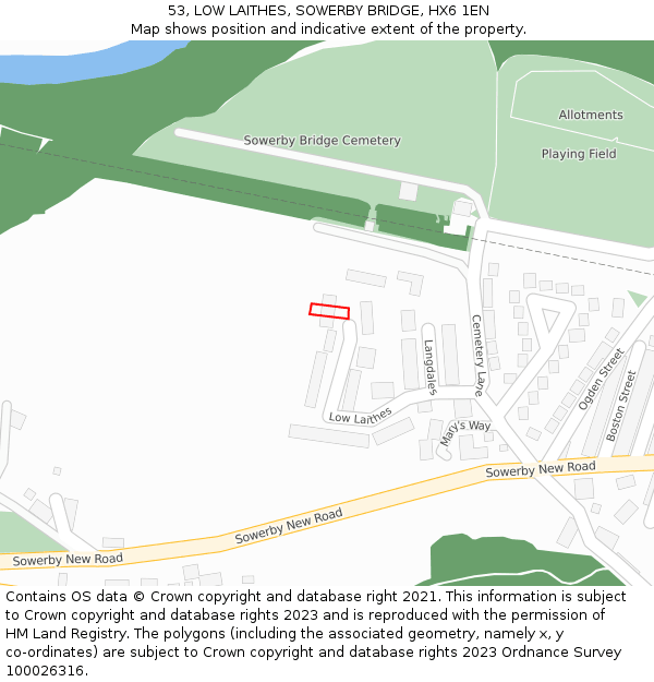 53, LOW LAITHES, SOWERBY BRIDGE, HX6 1EN: Location map and indicative extent of plot