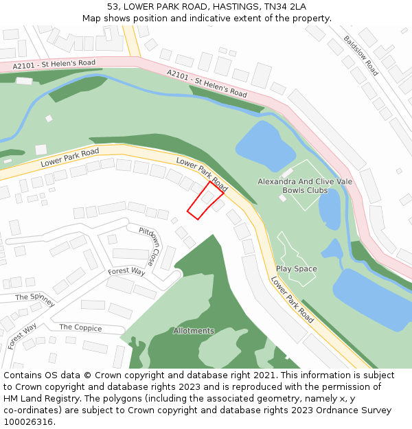 53, LOWER PARK ROAD, HASTINGS, TN34 2LA: Location map and indicative extent of plot