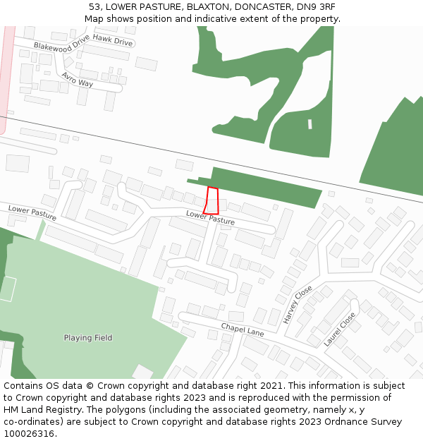 53, LOWER PASTURE, BLAXTON, DONCASTER, DN9 3RF: Location map and indicative extent of plot