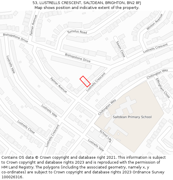 53, LUSTRELLS CRESCENT, SALTDEAN, BRIGHTON, BN2 8FJ: Location map and indicative extent of plot