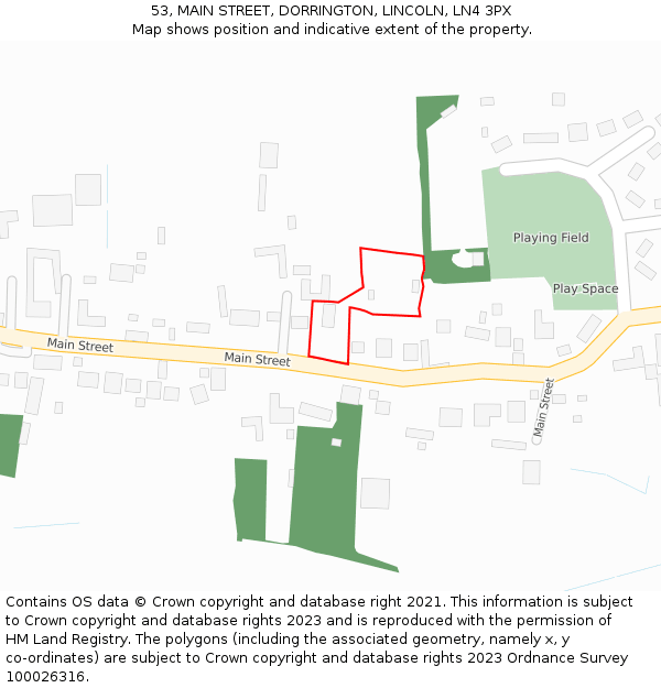 53, MAIN STREET, DORRINGTON, LINCOLN, LN4 3PX: Location map and indicative extent of plot