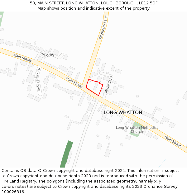 53, MAIN STREET, LONG WHATTON, LOUGHBOROUGH, LE12 5DF: Location map and indicative extent of plot