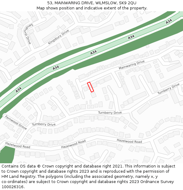 53, MAINWARING DRIVE, WILMSLOW, SK9 2QU: Location map and indicative extent of plot