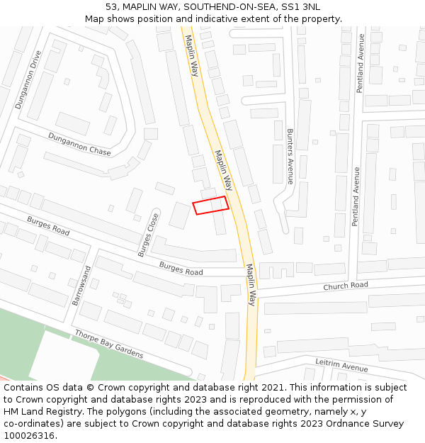 53, MAPLIN WAY, SOUTHEND-ON-SEA, SS1 3NL: Location map and indicative extent of plot