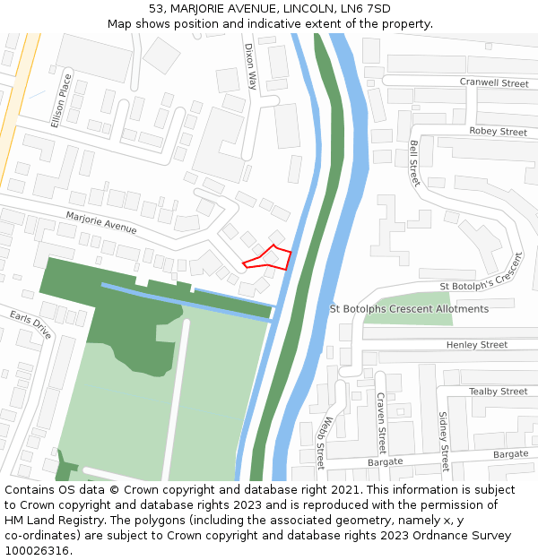 53, MARJORIE AVENUE, LINCOLN, LN6 7SD: Location map and indicative extent of plot
