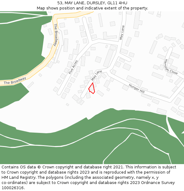 53, MAY LANE, DURSLEY, GL11 4HU: Location map and indicative extent of plot