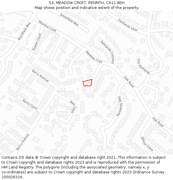 53, MEADOW CROFT, PENRITH, CA11 8EH: Location map and indicative extent of plot