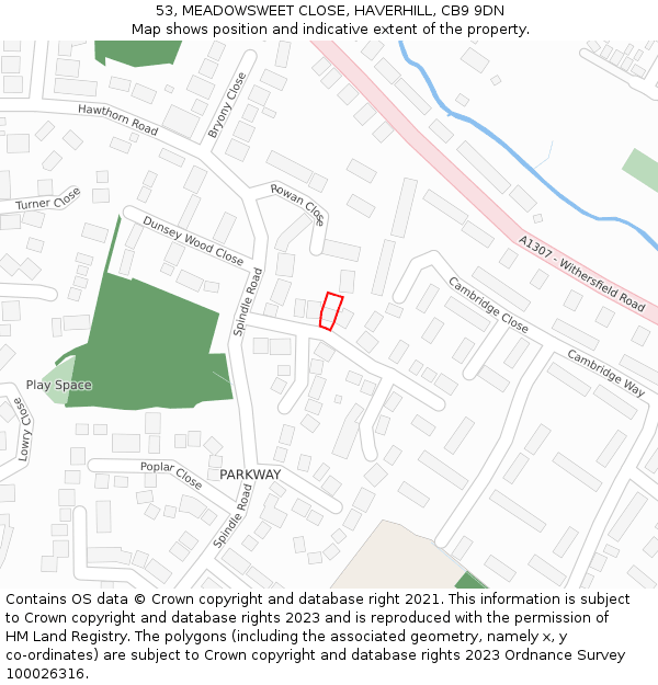 53, MEADOWSWEET CLOSE, HAVERHILL, CB9 9DN: Location map and indicative extent of plot