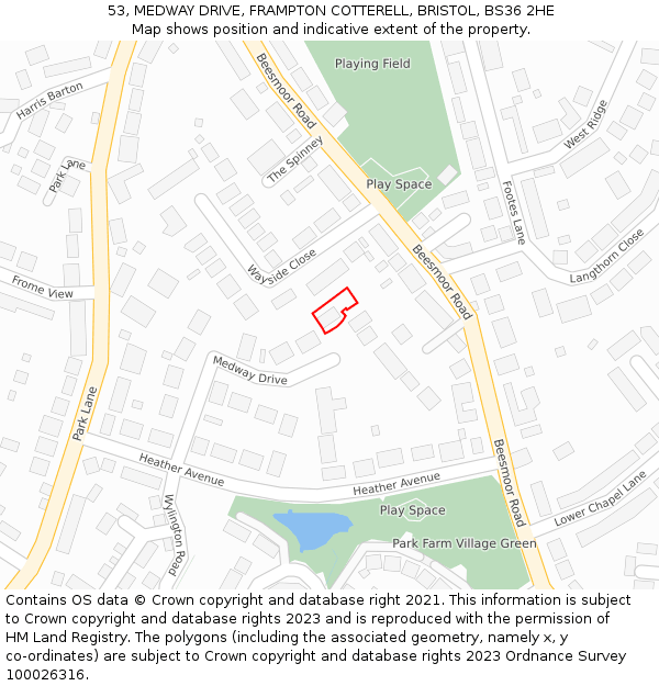 53, MEDWAY DRIVE, FRAMPTON COTTERELL, BRISTOL, BS36 2HE: Location map and indicative extent of plot