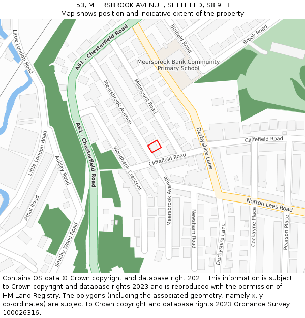 53, MEERSBROOK AVENUE, SHEFFIELD, S8 9EB: Location map and indicative extent of plot
