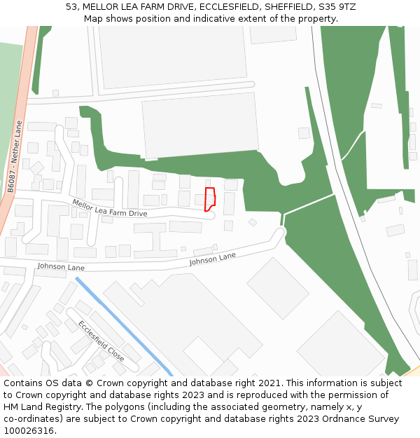 53, MELLOR LEA FARM DRIVE, ECCLESFIELD, SHEFFIELD, S35 9TZ: Location map and indicative extent of plot
