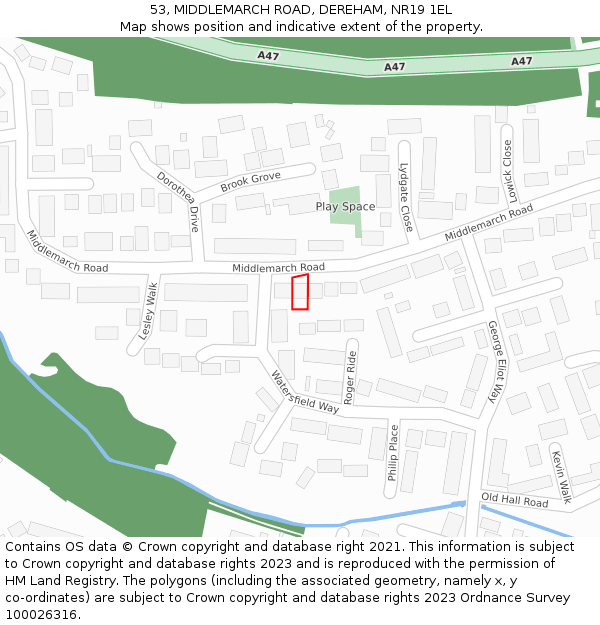 53, MIDDLEMARCH ROAD, DEREHAM, NR19 1EL: Location map and indicative extent of plot