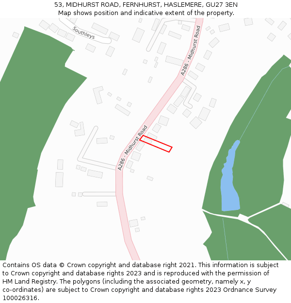 53, MIDHURST ROAD, FERNHURST, HASLEMERE, GU27 3EN: Location map and indicative extent of plot