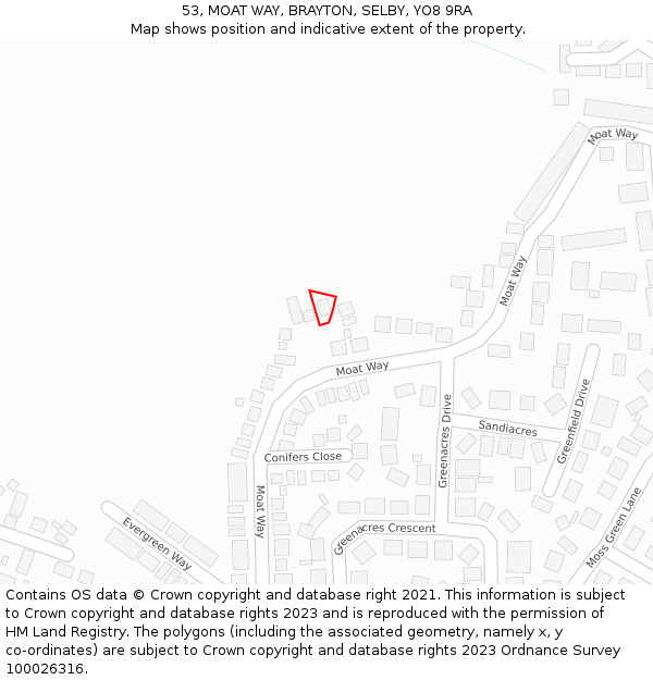 53, MOAT WAY, BRAYTON, SELBY, YO8 9RA: Location map and indicative extent of plot