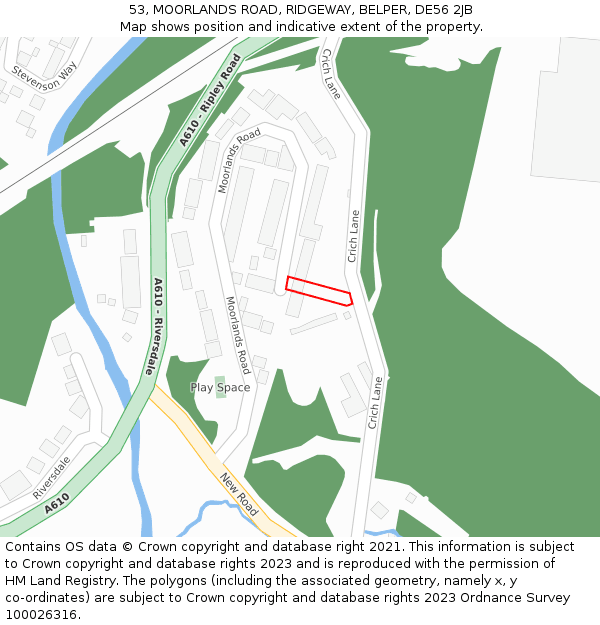 53, MOORLANDS ROAD, RIDGEWAY, BELPER, DE56 2JB: Location map and indicative extent of plot