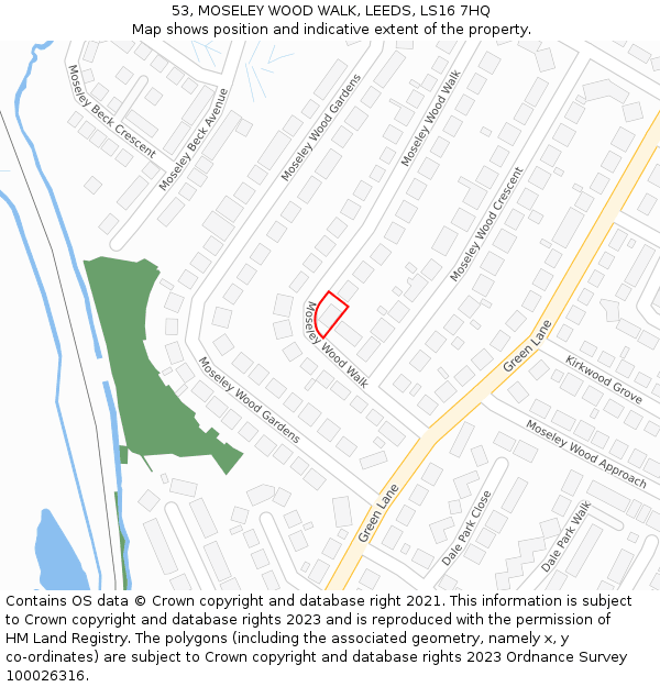 53, MOSELEY WOOD WALK, LEEDS, LS16 7HQ: Location map and indicative extent of plot