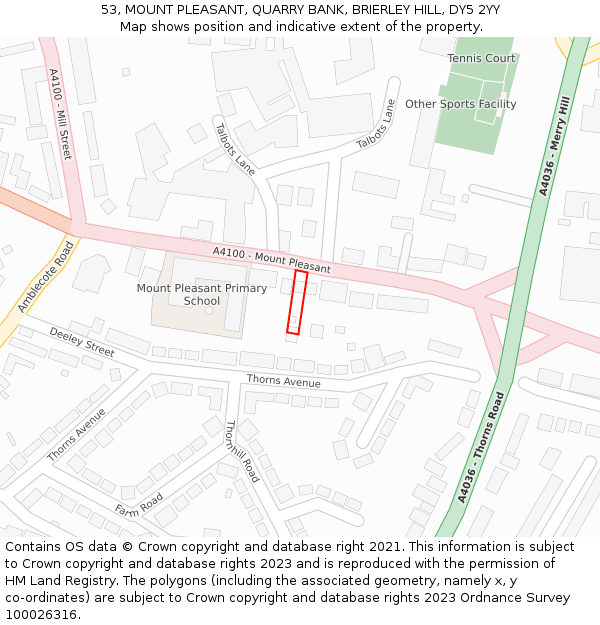 53, MOUNT PLEASANT, QUARRY BANK, BRIERLEY HILL, DY5 2YY: Location map and indicative extent of plot