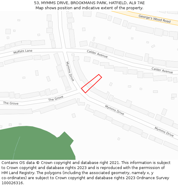 53, MYMMS DRIVE, BROOKMANS PARK, HATFIELD, AL9 7AE: Location map and indicative extent of plot