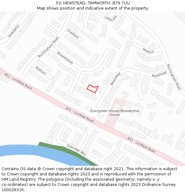 53, NEWSTEAD, TAMWORTH, B79 7UU: Location map and indicative extent of plot
