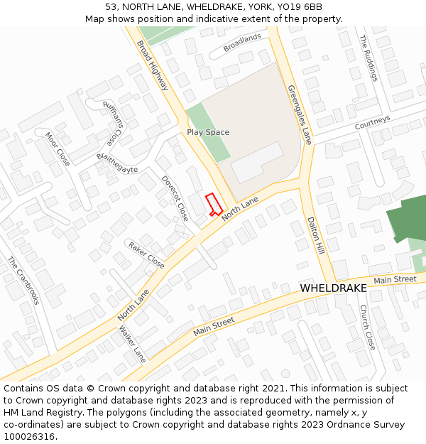 53, NORTH LANE, WHELDRAKE, YORK, YO19 6BB: Location map and indicative extent of plot