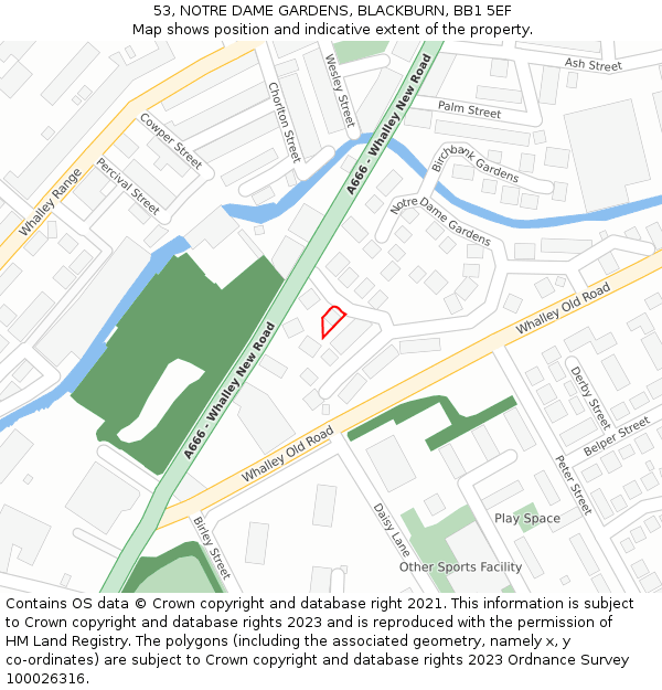 53, NOTRE DAME GARDENS, BLACKBURN, BB1 5EF: Location map and indicative extent of plot