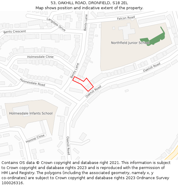 53, OAKHILL ROAD, DRONFIELD, S18 2EL: Location map and indicative extent of plot