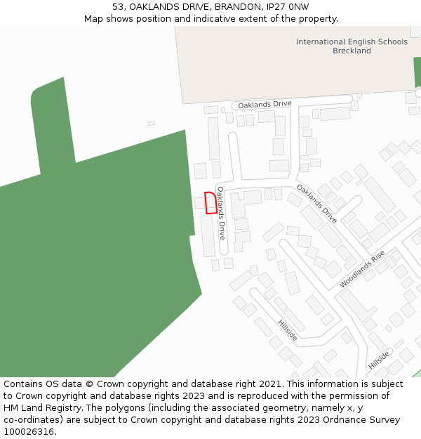 53, OAKLANDS DRIVE, BRANDON, IP27 0NW: Location map and indicative extent of plot