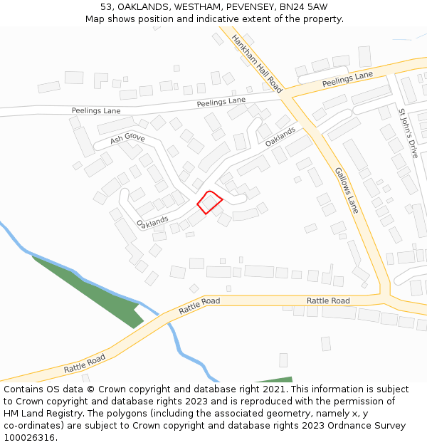 53, OAKLANDS, WESTHAM, PEVENSEY, BN24 5AW: Location map and indicative extent of plot