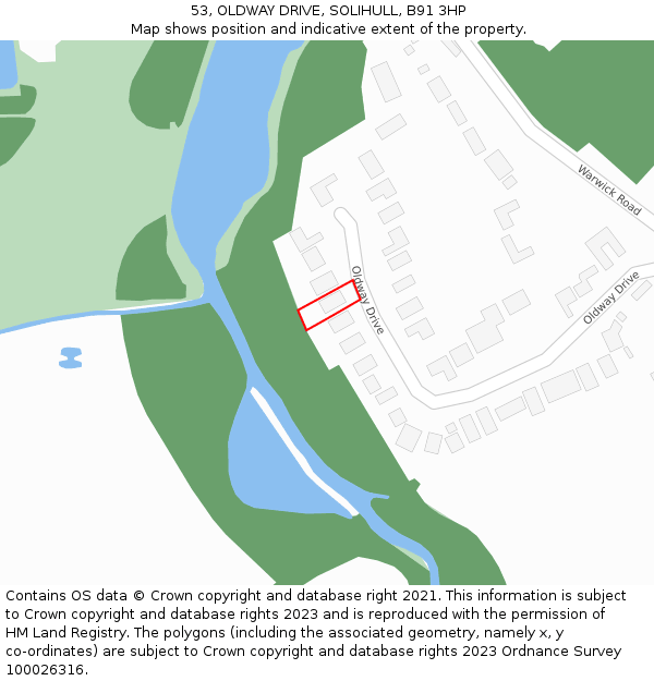 53, OLDWAY DRIVE, SOLIHULL, B91 3HP: Location map and indicative extent of plot