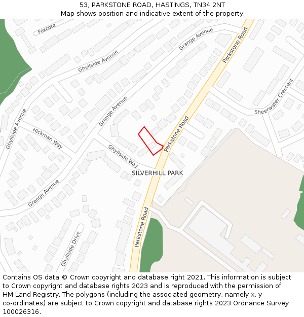 53, PARKSTONE ROAD, HASTINGS, TN34 2NT: Location map and indicative extent of plot