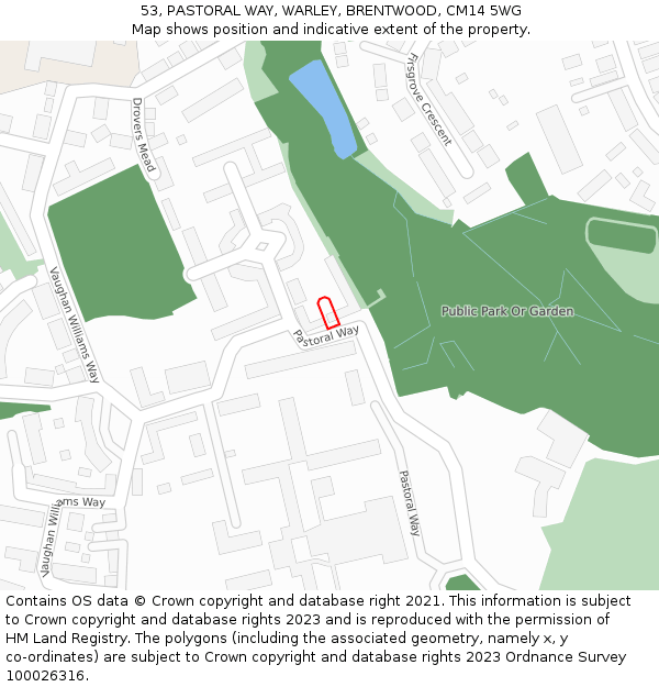 53, PASTORAL WAY, WARLEY, BRENTWOOD, CM14 5WG: Location map and indicative extent of plot